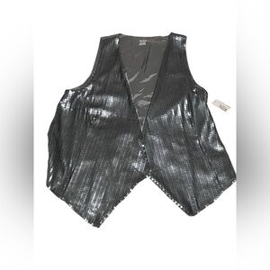 Womens Ana‎ Metallic Silver Grey Sequin Vest